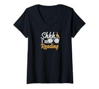 Donna Shhh I'm Reading Book Lover Quiet Reader Gift Maglietta con Collo a V