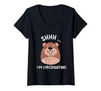 Donna Shhh Sono in Letargo Sleepy Dormire Ibernazione Maglietta con Collo a V