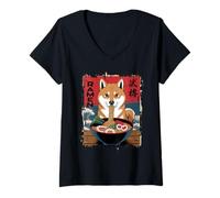 Donna Shiba Inu Ramen 漢字 Onda Giapponese Cane Anime Kawaii Maglietta con Collo a V