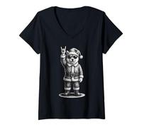 Donna Shiba Inu Rock Music Christmas Amante dei Cani Maglietta con Collo a V