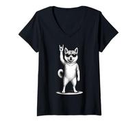 Donna Shiba Inu Rock Music Retro Vintage Amante dei cani Maglietta con Collo a V