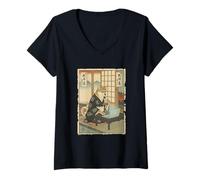 Donna Shiba IT Guy Stile di Vita Portatile w Boba Tea Ukiyo-e Maglietta con Collo a V