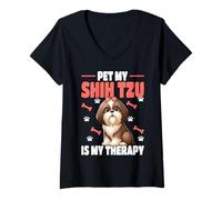 Donna Shih Tzu Cane Carino Maglietta con Collo a V