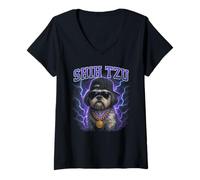 Donna Shih Tzu Gangster - Divertente Cane Strano Trashy Meme Maglietta con Collo a V