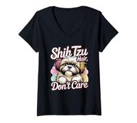 Donna Shih Tzu Hair Don't Care - Divertente regalo per gli amanti dei cani Maglietta con Collo a V