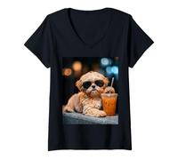 Donna Shih Tzu Iced Coffee Late Night Chill Dog Lover Apparel Maglietta con Collo a V