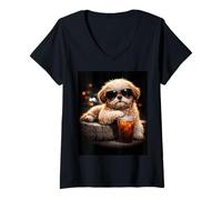 Donna Shih Tzu Iced Coffee Late Night Chill Dog Lover Apparel Maglietta con Collo a V