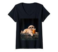 Donna Shih Tzu Iced Coffee Late Night Chill Dog Lover Apparel Maglietta con Collo a V