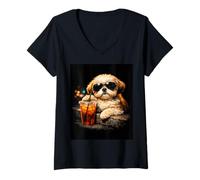 Donna Shih Tzu Iced Coffee Late Night Chill Dog Lover Apparel Maglietta con Collo a V