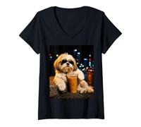 Donna Shih Tzu Iced Coffee Late Night Chill Dog Lover Apparel Maglietta con Collo a V