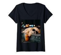Donna Shih Tzu Iced Coffee Late Night Chill Dog Lover Apparel Maglietta con Collo a V