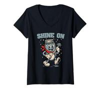 Donna Shine On Banjo Playing Moonshine Jar Cute Banjo Picker Music Maglietta con Collo a V