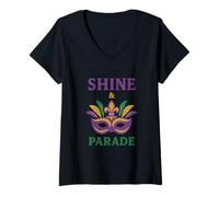 Donna Shine & Parade Maschera Mardi Gras Design Maglietta con Collo a V