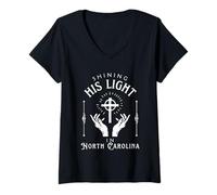 Donna Shining Sua Luce in North Carolina Vintage Retro Gesù Maglietta con Collo a V
