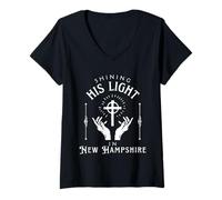 Donna Shining Sua Luce nel New Hampshire Vintage Retro Gesù Maglietta con Collo a V