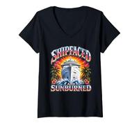 Donna Shipfaced E Sunburned Divertente Crociera Party Maglietta con Collo a V