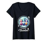 Donna Shirt pasquali Gnome di Easter Egg Hunter per donne Pasqua Maglietta con Collo a V