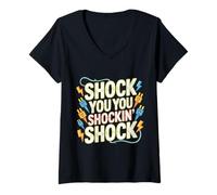 Donna Shock You You Shockin' Shock Electri el Puns - Maglietta con Collo a V