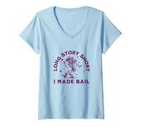 Donna Short Long Story - I MADE BAIL - Scheletro sarcastico divertente Maglietta con Collo a V