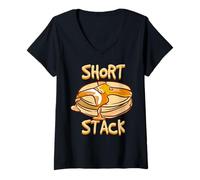 Donna Short Stack Divertente Pancake Amante Maglietta con Collo a V