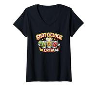 Donna Shot O'Clock Crew - Divertente Squadra di Bevitori Maglietta con Collo a V