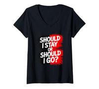 Donna Should I Stay or Go? Divertente Disco Vintage Party Rock Design Maglietta con Collo a V