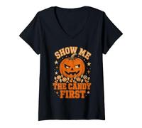 Donna Show Me The Candy First Halloween Divertente Maglietta con Collo a V