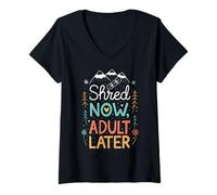 Donna Shred Now, Disegno di Montagna per Adulti, per Snowboard e Snowboard Maglietta con Collo a V