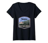 Donna Shrek Far Far Away Castle Landscape Maglietta con Collo a V