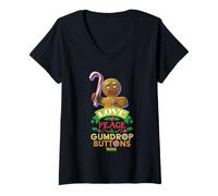 Donna Shrek Gingy Love Peace Gumdrop Buttons Candy Cane Maglietta con Collo a V