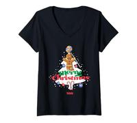 Donna Shrek Gingy Merry Christmas Candy Tree Maglietta con Collo a V