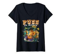 Donna Shrek Puss in Boots 90s Collage Retro Maglietta con Collo a V