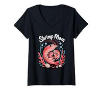 Donna Shrimp Mom Cute Ocean Family Sea Life Maglietta con Collo a V