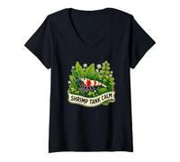 Donna Shrimp Tank Calm Gamberetto Piante Acquatiche Bolle Maglietta con Collo a V