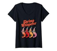 Donna Shrimp Whisperer Seafood Humor Party Vibe Maglietta con Collo a V