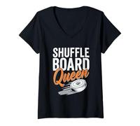 Donna Shuffleboard Queen Player Board Gioco da Tavolo Amante Shuffle Board Maglietta con Collo a V