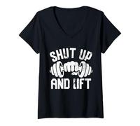 Donna Shut Up And Lift Inspirational Workout Slogan Maglietta con Collo a V