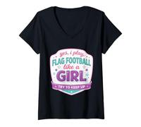 Donna Sì, Gioco a Flag Football Come Una Ragazza Cerco di Tenere Il Passo Giocatore Maglietta con Collo a V