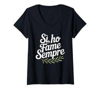 Donna Sì Ho Fame Sempre - Design umoristico italiano per buongustai Maglietta con Collo a V