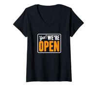 Donna Sì, siamo aperti, negozio segno aperto Yes We’re Open Maglietta con Collo a V