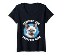 Donna Siamese The Purrfect Diva Cat Lover Owner Maglietta con Collo a V