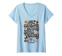 Donna Siamo diventati più Vecchi ma Ancora Giovani Groovy Skeleton 70s Emo Maglietta con Collo a V