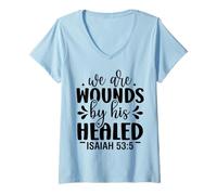 Donna Siamo ferite cristiani Uomini e Donne grati grati Maglietta con Collo a V