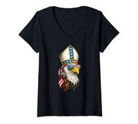 Donna Siamo Pope Cardinal Chicago US Bandiera Patriottica Presto Eagle Maglietta con Collo a V
