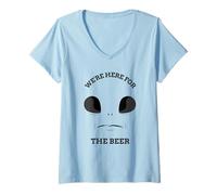 Donna Siamo Qui per la Birra (Funny Alien Graphic) Maglietta con Collo a V