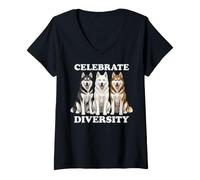 Donna Siberian Huskies Maglietta con Collo a V