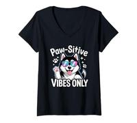 Donna Siberian Husky Paw-sitive Vibes Only Retro Dog Lover Maglietta con Collo a V