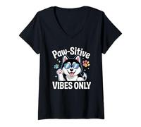 Donna Siberian Husky Paw-sitive Vibes Solo simpatico amante dei cani Maglietta con Collo a V