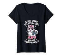Donna Siberian Husky Ragazza Divertente Siberian Husky Maglietta con Collo a V