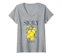 Donna Sicilia Estetica Italian Lemon Art per Le Vacanze estive Maglietta con Collo a V